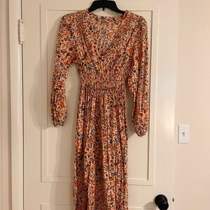 Old Navy Floral Long Sleeve Dress - Orange and Black